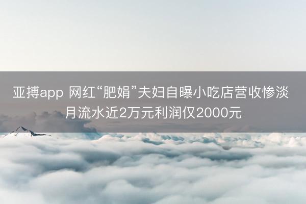 亚搏app 网红“肥娟”夫妇自曝小吃店营收惨淡 月流水近2万元利润仅2000元