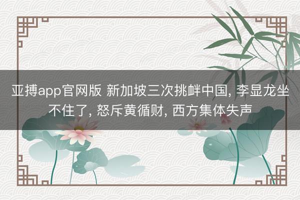 亚搏app官网版 新加坡三次挑衅中国， 李显龙坐不住了， 怒斥黄循财， 西方集体失声
