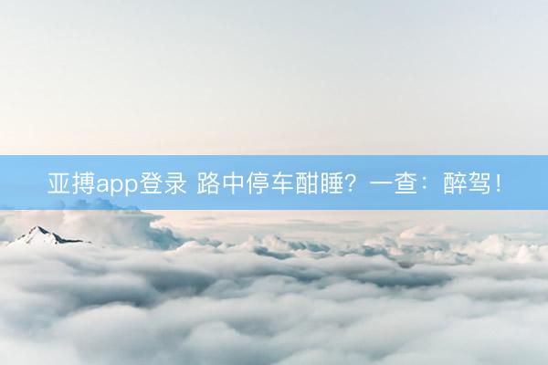 亚搏app登录 路中停车酣睡？一查：醉驾！