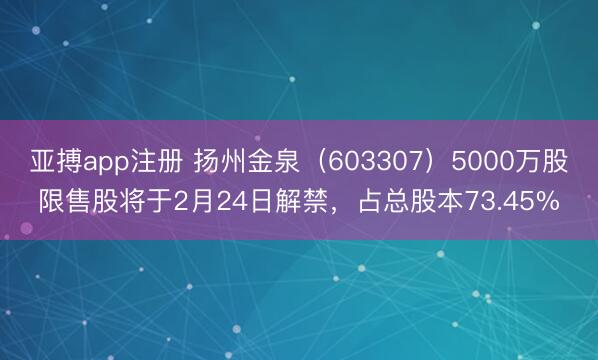 亚搏app注册 扬州金泉（603307）5000万股限售股将于2月24日解禁，占总股本73.45%