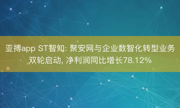 亚搏app ST智知: 聚安网与企业数智化转型业务双轮启动， 净利润同比增长78.12%