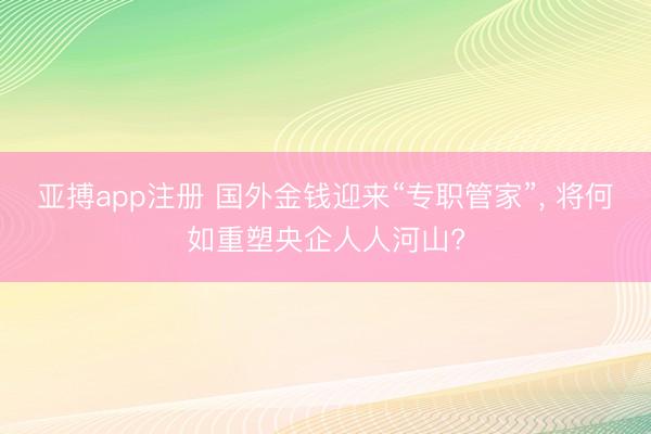 亚搏app注册 国外金钱迎来“专职管家”, 将何如重塑央企人人河山?