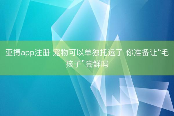 亚搏app注册 宠物可以单独托运了 你准备让“毛孩子”尝鲜吗